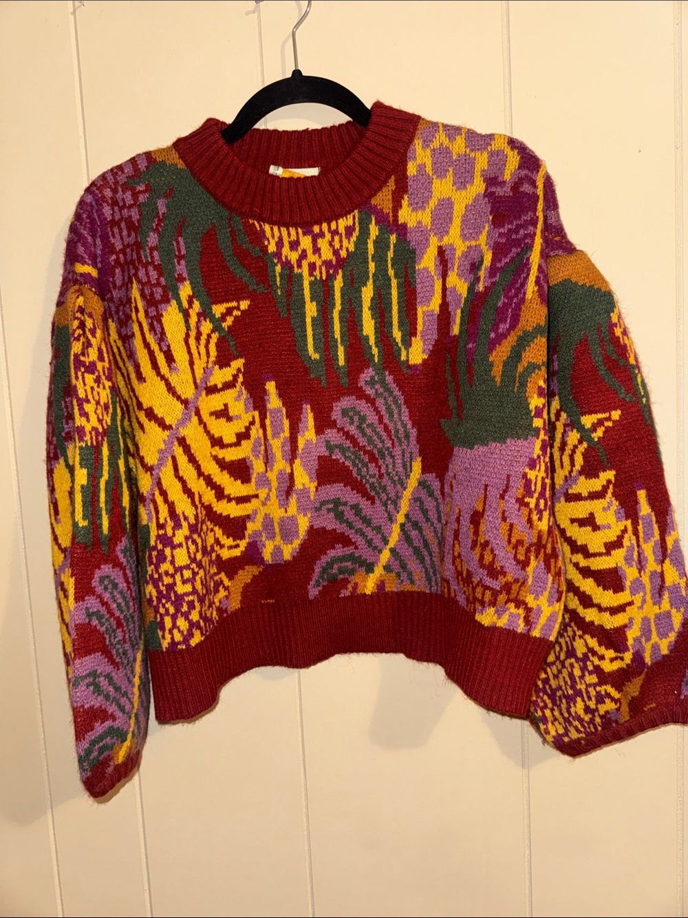 FARM Rio Red Multicolor Botanical Crewneck Sweater